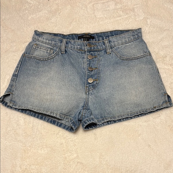 Forever 21 Blue Jean Shorts with Distressed Look - Picture 1 of 7